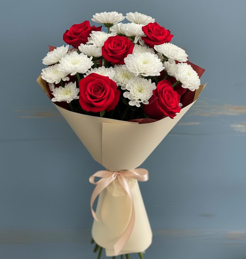 Букет цветов из: Розы и Хризантемы в Урушу