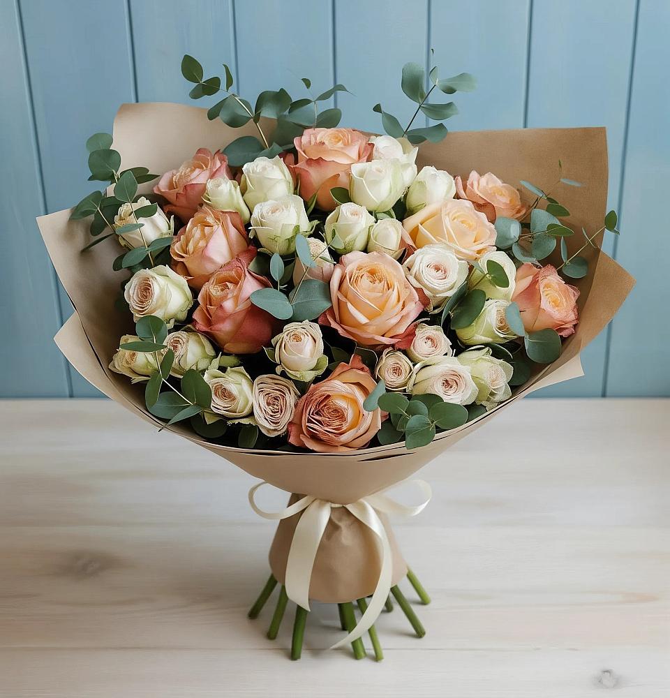 Букет цветов из: Альстромерии и Розы в Урушу