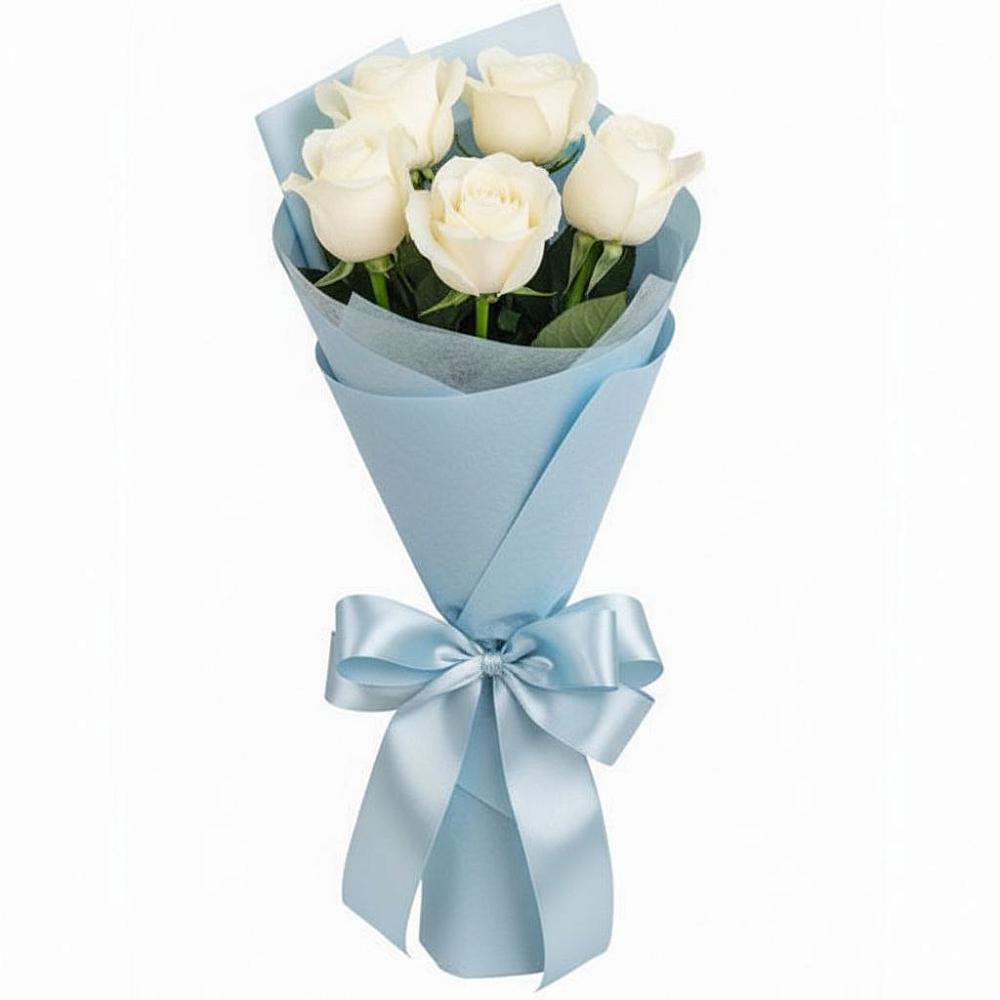 Букет 5 Белых роз Проуд в Урушу