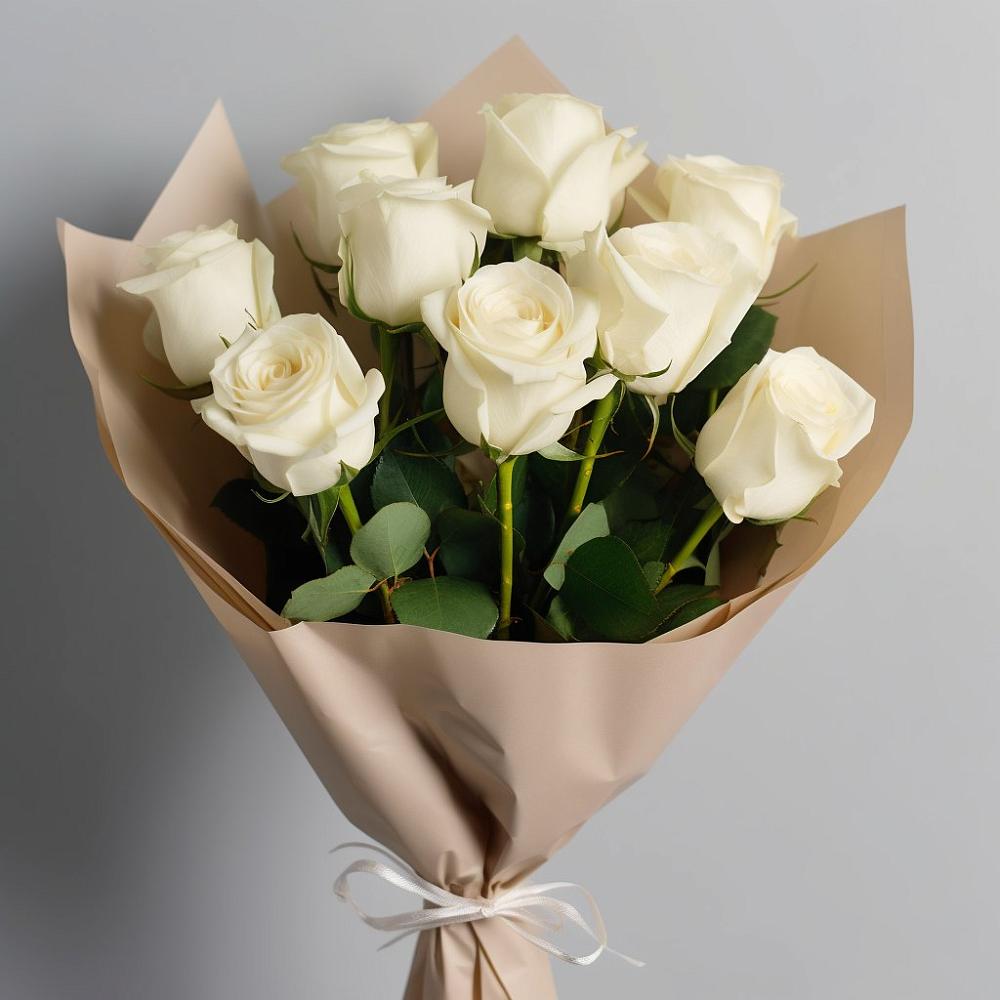 Букет 9 Белых роз Эдлесс Лав в Урушу