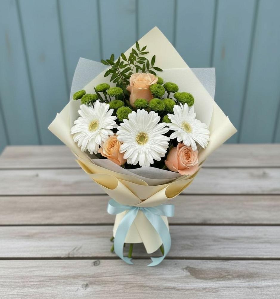 Букет цветов из: Герберы, Розы и Хризантемы в Урушу