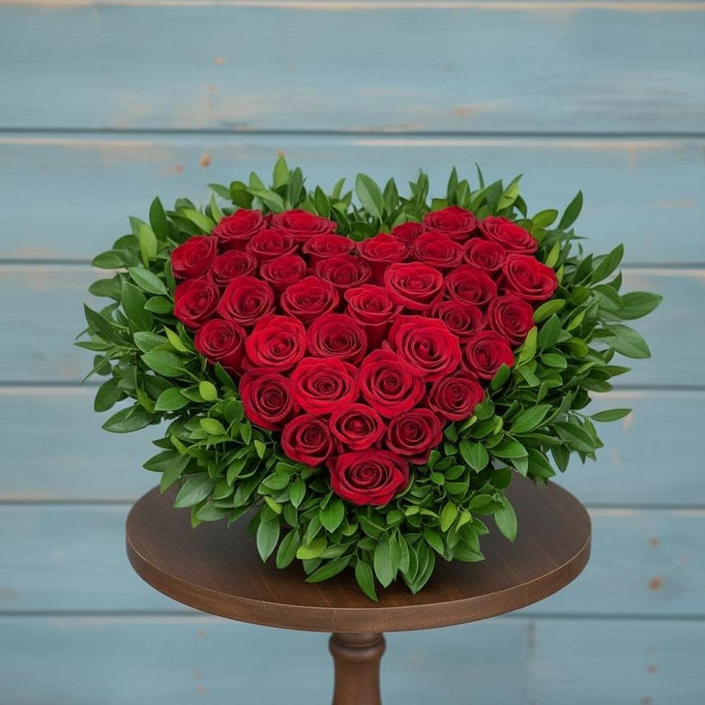 Цветочная композиция из Розы в виде сердца в Урушу