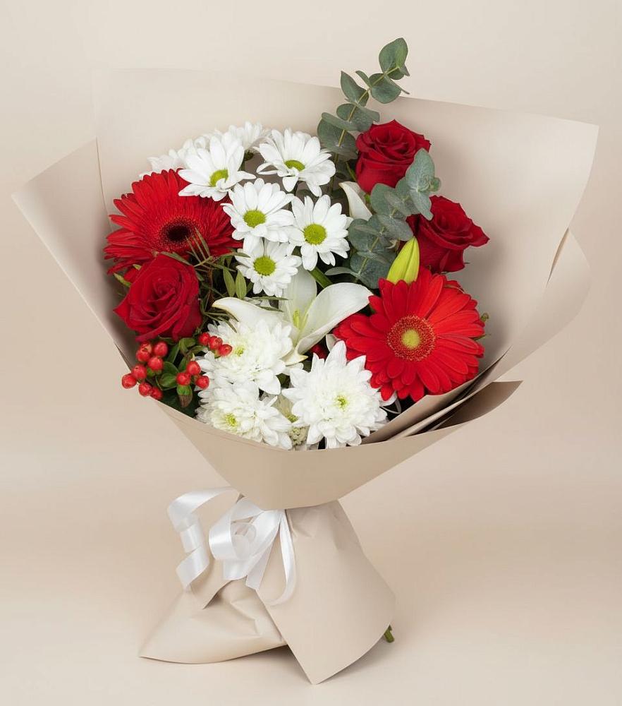 Букет цветов из: Розы, Хризантемы, Герберы и Лилии в Урушу