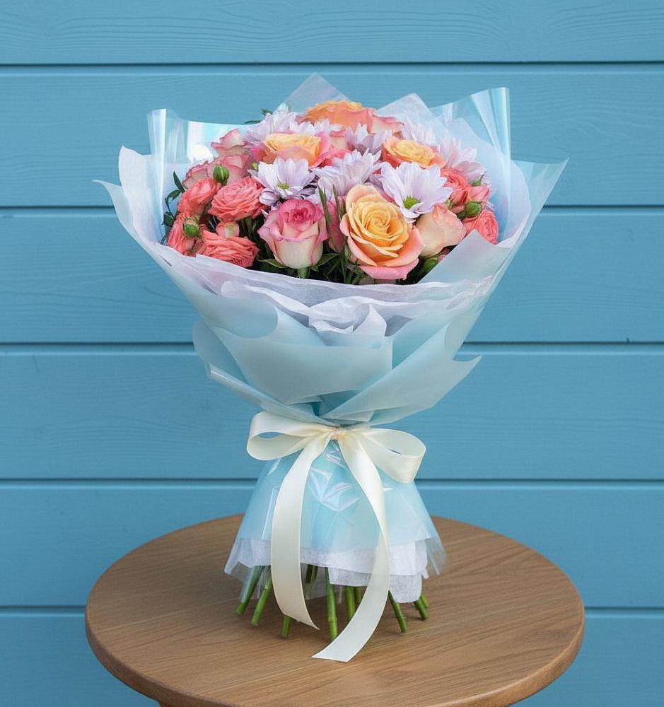 Букет цветов из: Хризантемы и Розы в Урушу