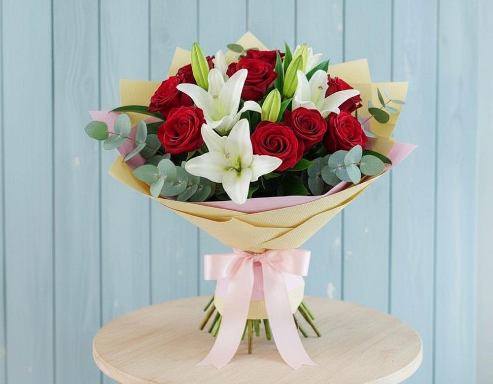 Букет цветов из: Лилии и Розы в Урушу